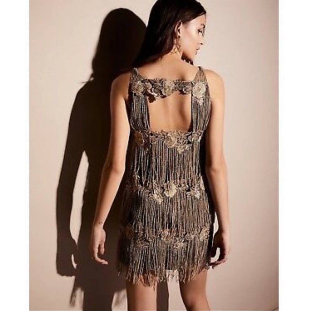 Free People Black and Gold Mini Dress Flapper Style